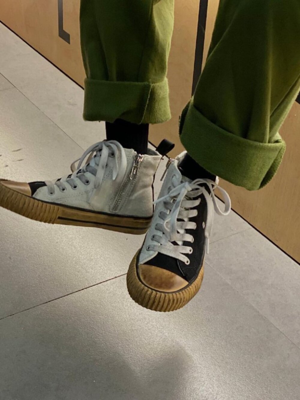 NUNUNU Black White Canvas High Top Sneakers Lace Up Side Zip